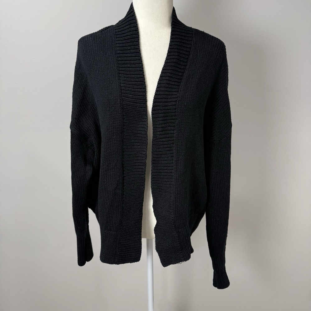 Banana Republic Womens L Black Organic Cotton Open Front Cardigan Sweater Shawl